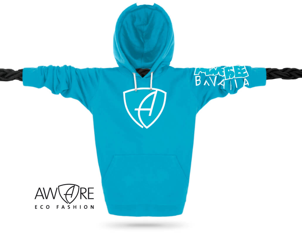 Ammersee Kapuzenpullover Aqua-Blue Ammersee Kapuzenpullover Hoodie 100% Biobaumwolle CBo | Aqua White