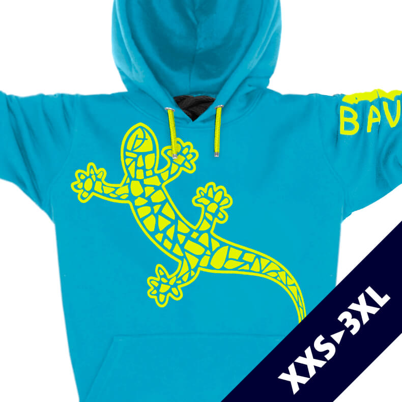 Ammersee Echsen Kapuzenpullover Hoodie 100% Biobaumwolle Gecko One | Aqua Lime