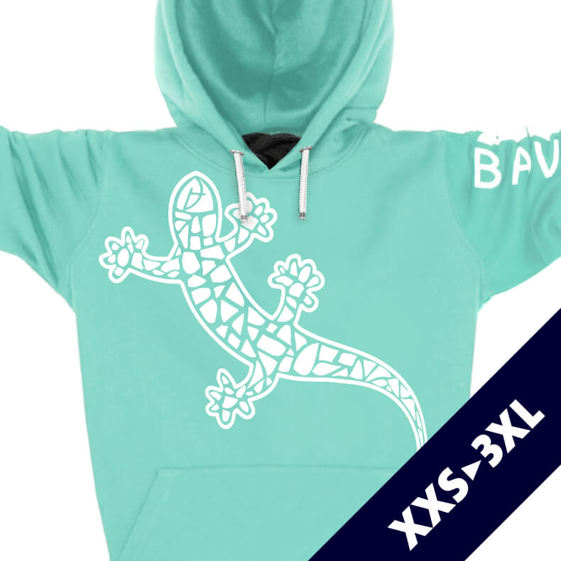 Ammersee Echsen Kapuzenpullover Hoodie 100% Biobaumwolle Gecko One | Mint White