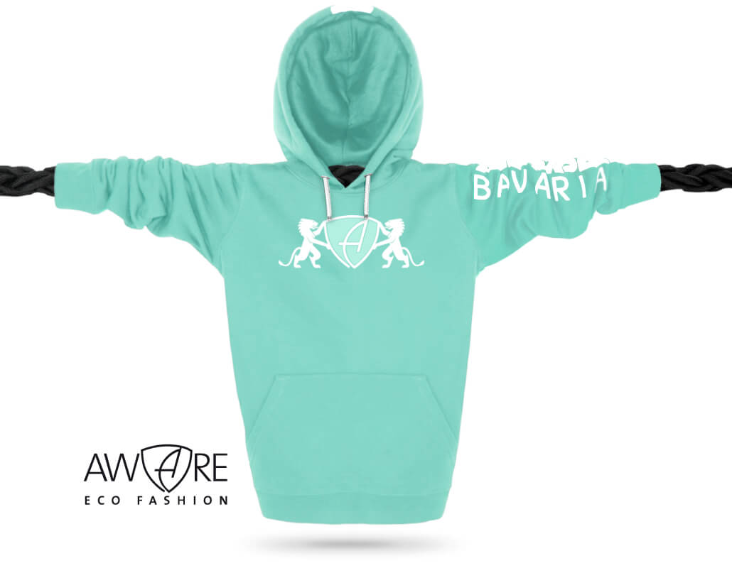 Ammersee Kapuzenpullover Mint-Green Ammersee Löwen Kapuzenpullover Hoodie 100% Biobaumwolle Lion | Mint White