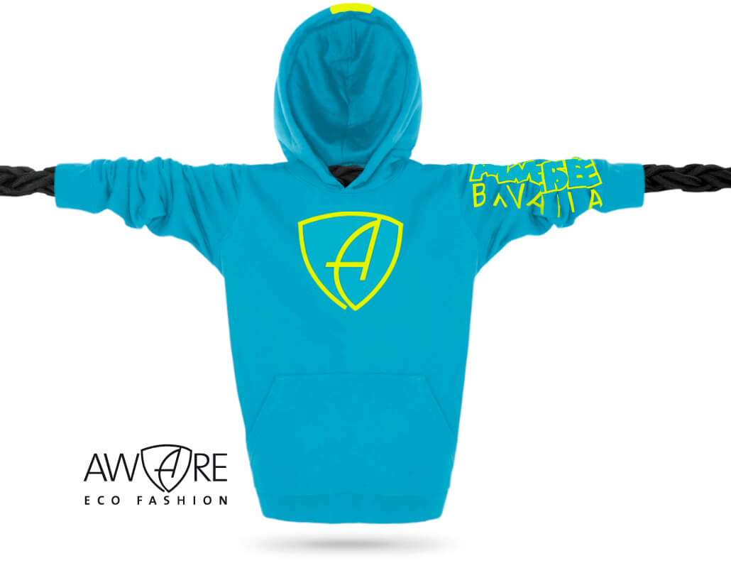 Ammersee Kinder Kapuzenpullover Aqua Ammersee Kinder-Kapuzenpullover Unisex 100% Biobaumwolle CBo | Aqua Lime