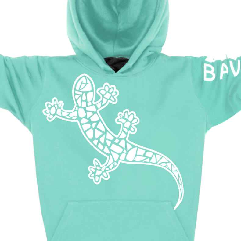 Kinder Echsen-Kapuzenpullover Unisex 100% Biobaumwolle Gecko One | Mint White