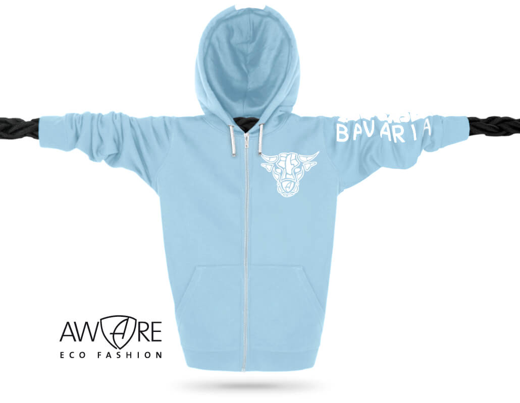 Ammersee Kapuzenjacke Sky-Blue Ammersee Stier-Kapuzenjacke Unisex 100% Biobaumwolle Bull One | Sky White
