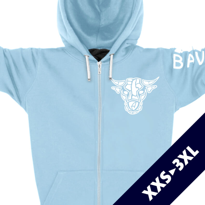 Ammersee Stier-Kapuzenjacke Unisex 100% Biobaumwolle Bull One | Sky White