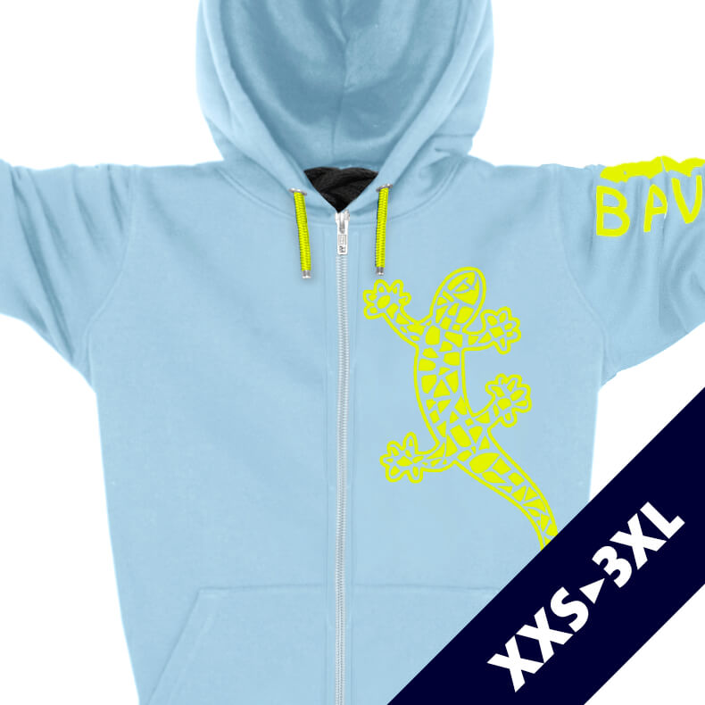 Ammersee Echsen-Kapuzenjacke Unisex 100% Biobaumwolle Gecko One | Sky Lime