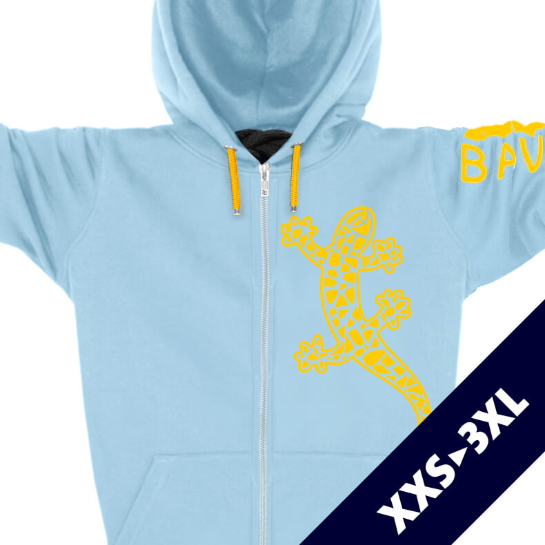 Ammersee Echsen-Kapuzenjacke Unisex 100% Biobaumwolle Gecko One | Sky Mandarin