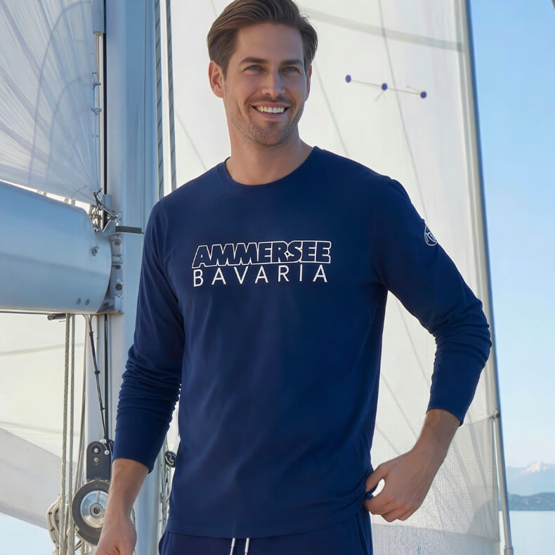 Ammersee Longsleeve Herren Langarmshirt Biobaumwolle CTo | Navy White