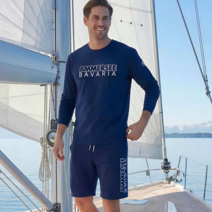 Ammersee Joggingshort Unisex Kurze Hose Biobaumwolle CTo | Navy White