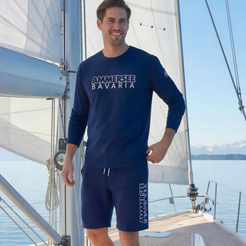 Ammersee Joggingshort Unisex Kurze Hose Biobaumwolle CTo | Navy White