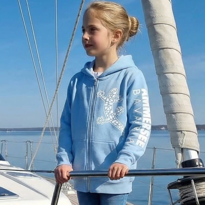 Kinder Echsen-Kapuzenjacke Unisex 100% Biobaumwolle Gecko One | Sky White