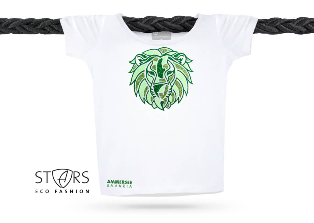 Damen Löwen Glitzer-TShirt U-Ausschnitt Bio-Kurzarmshirt Lion | White Foreststar