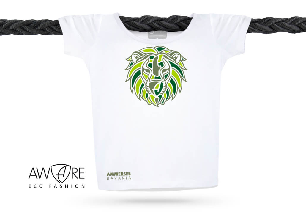 Damen Löwen T-Shirt U-Ausschnitt Bio-Kurzarmshirt Lion | White Jungle