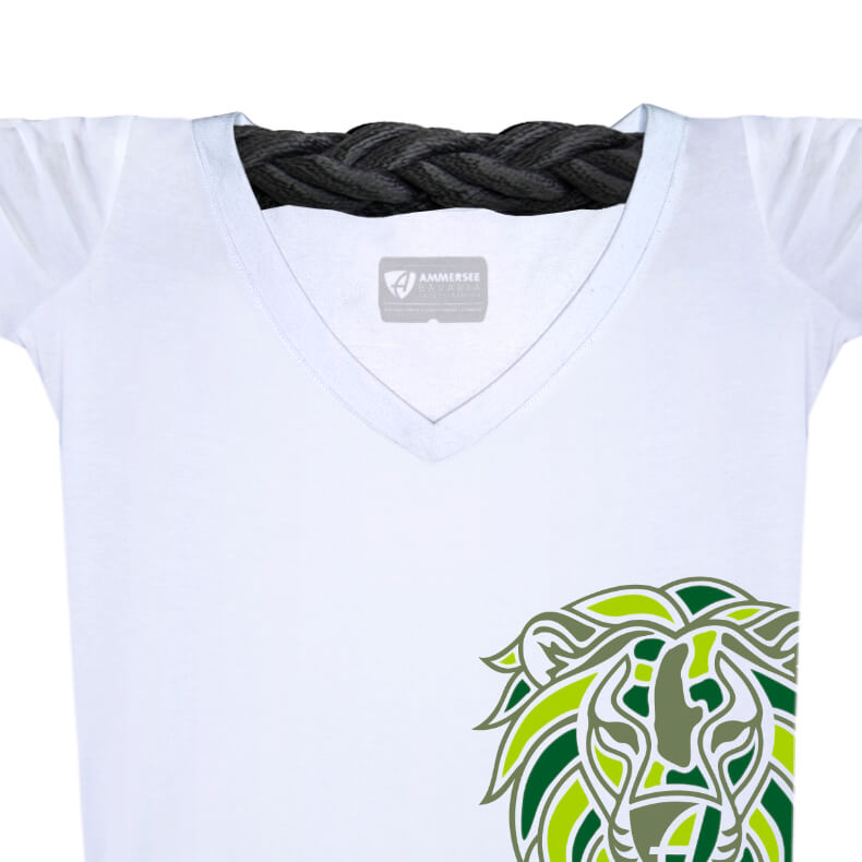 Damen Löwen T-Shirt V-Ausschnitt Bio-Kurzarmshirt Lion | White Jungle