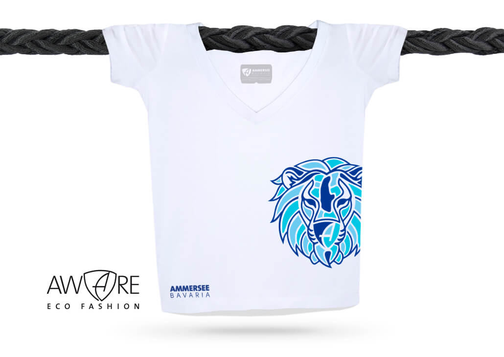 Damen Löwen T-Shirt V-Ausschnitt Bio-Kurzarmshirt Lion | White Ocean