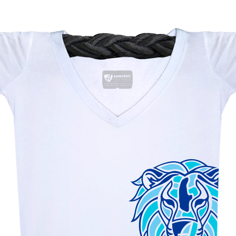 Damen Löwen T-Shirt V-Ausschnitt Bio-Kurzarmshirt Lion | White Ocean