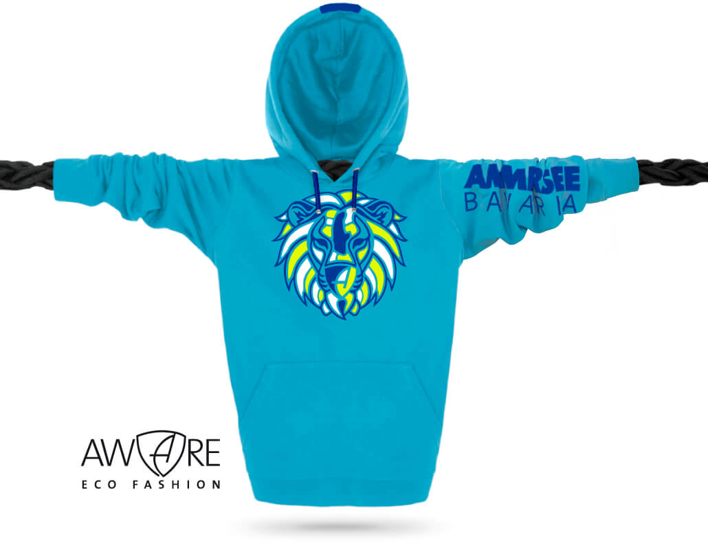 Ammersee Löwen Kapuzenpullover Hoodie 100% Biobaumwolle Lion | Aqua Fresh