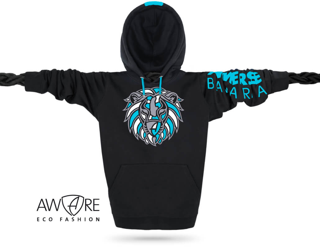 Ammersee Löwen Kapuzenpullover Hoodie 100% Biobaumwolle Lion | Black Aqua