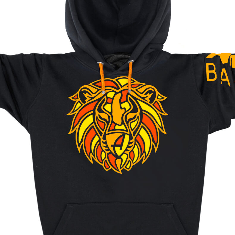 Ammersee Löwen Kapuzenpullover Hoodie 100% Biobaumwolle Lion | Black Fire