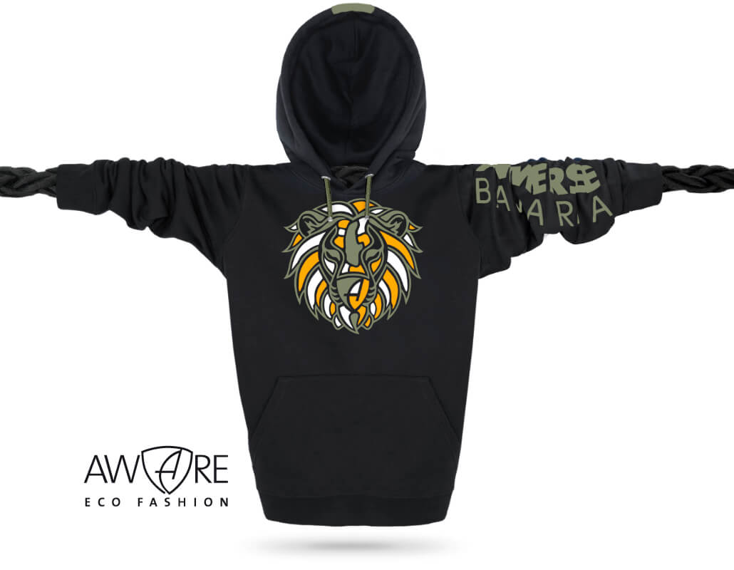 Ammersee Löwen Kapuzenpullover Hoodie 100% Biobaumwolle Lion | Black Savanna