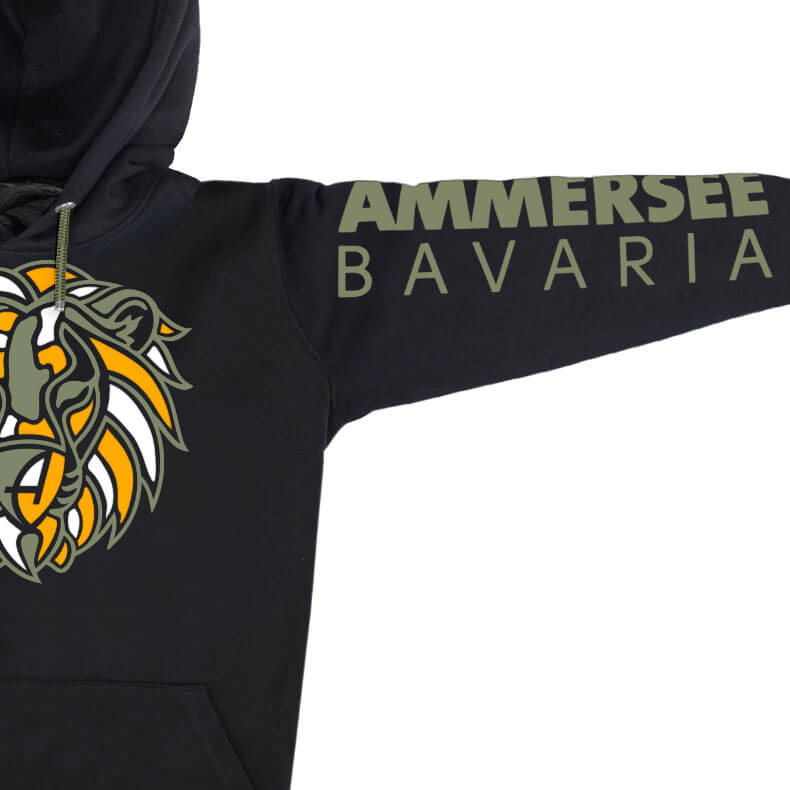 Ammersee Löwen Kapuzenpullover Hoodie 100% Biobaumwolle Lion | Black Savanna