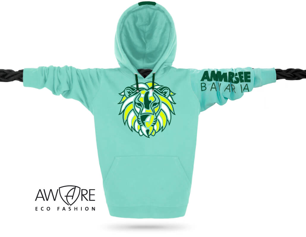 Ammersee Löwen Kapuzenpullover Hoodie 100% Biobaumwolle Lion | Mint Breeze