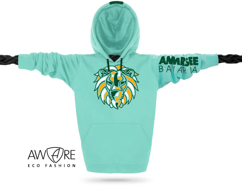 Ammersee Löwen Kapuzenpullover Hoodie 100% Biobaumwolle Lion | Mint Spice