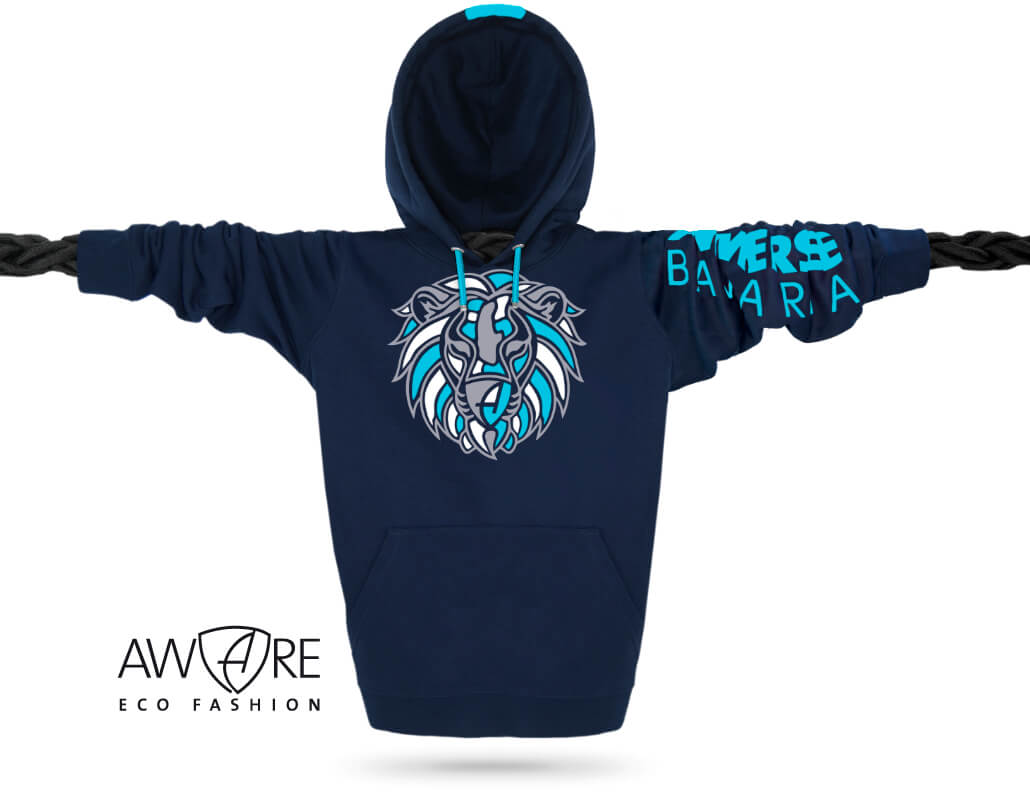 Ammersee Löwen Kapuzenpullover Hoodie 100% Biobaumwolle Lion | Navy Aqua