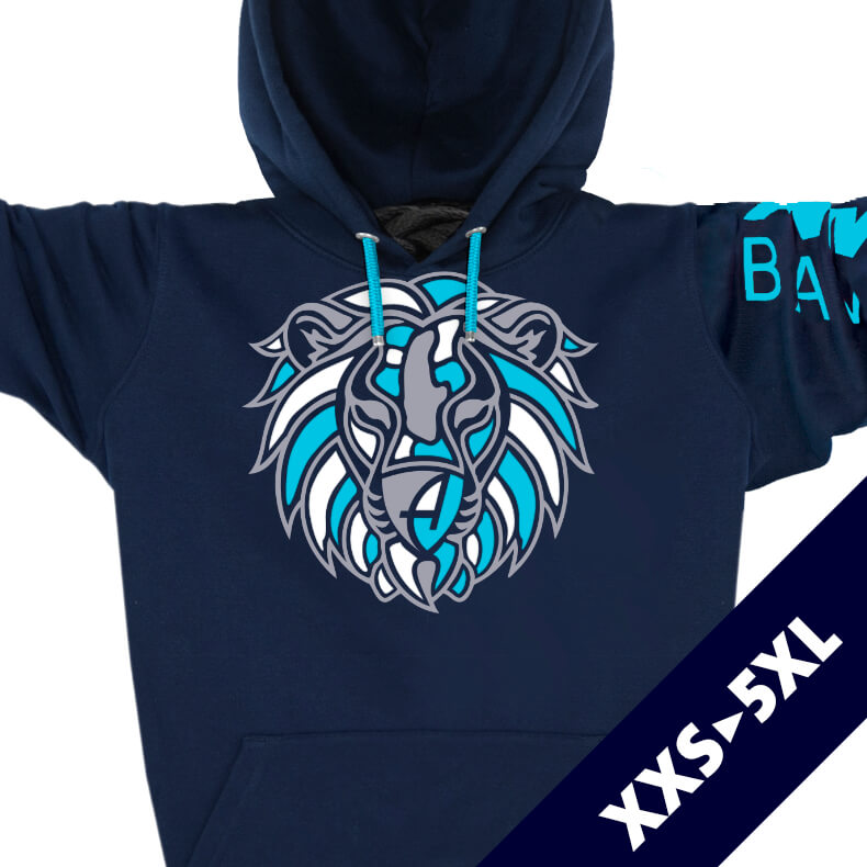 Ammersee Löwen Kapuzenpullover Hoodie 100% Biobaumwolle Lion | Navy Aqua