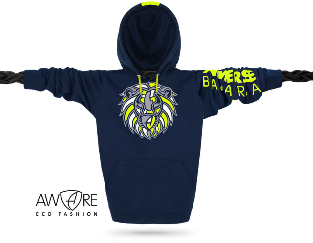 Ammersee Löwen Kapuzenpullover Hoodie 100% Biobaumwolle Lion | Navy Lime