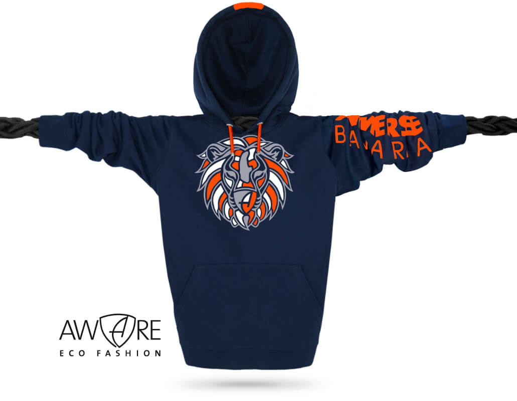 Ammersee Löwen Kapuzenpullover Hoodie 100% Biobaumwolle Lion | Navy Orange