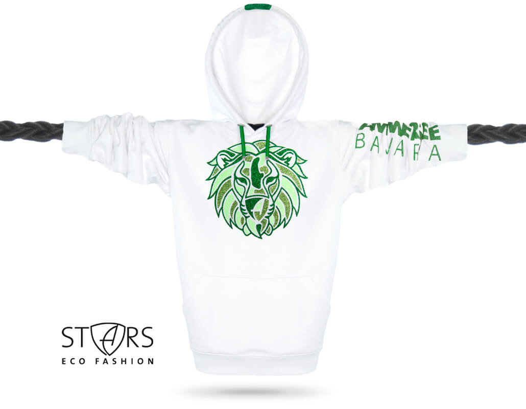 Löwen Glitzer-Kapuzenpullover Hoodie 100% Biobaumwolle Lion | White Foreststar