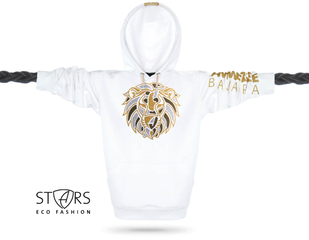 Löwen Glitzer-Kapuzenpullover Hoodie 100% Biobaumwolle Lion | White Goldstar