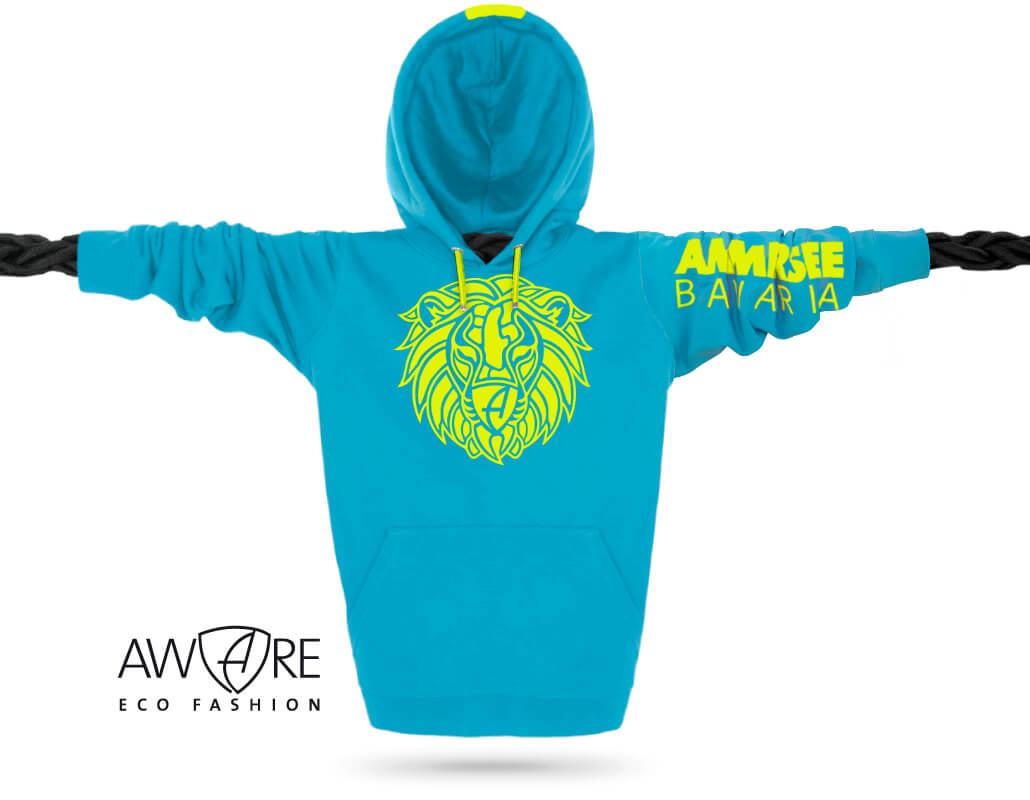 Ammersee Löwen Kapuzenpullover Hoodie 100% Biobaumwolle Lion One | Aqua Lime