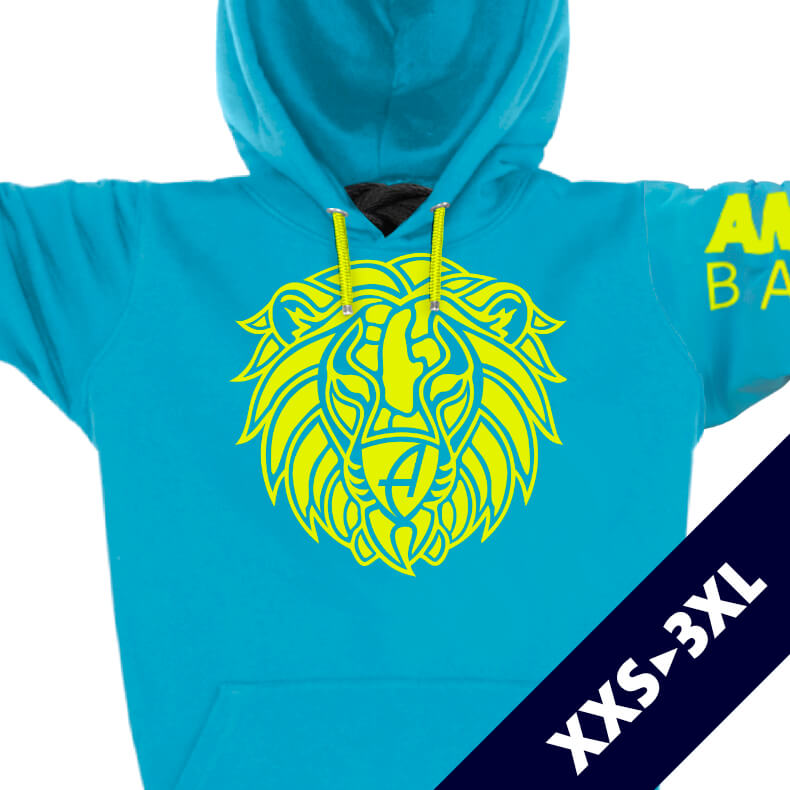 Ammersee Löwen Kapuzenpullover Hoodie 100% Biobaumwolle Lion One | Aqua Lime
