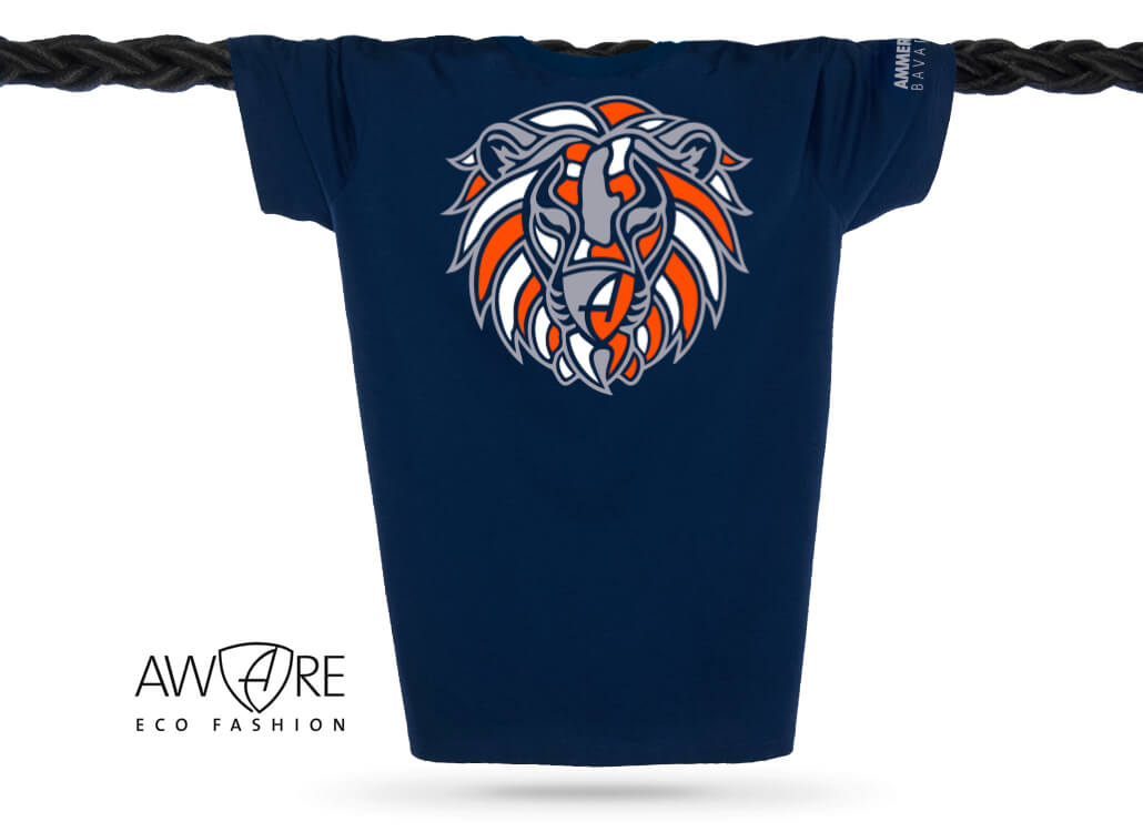 Ammersee Löwen T-Shirt Unisex 100 % Biobaumwolle Lion | Navy Orange