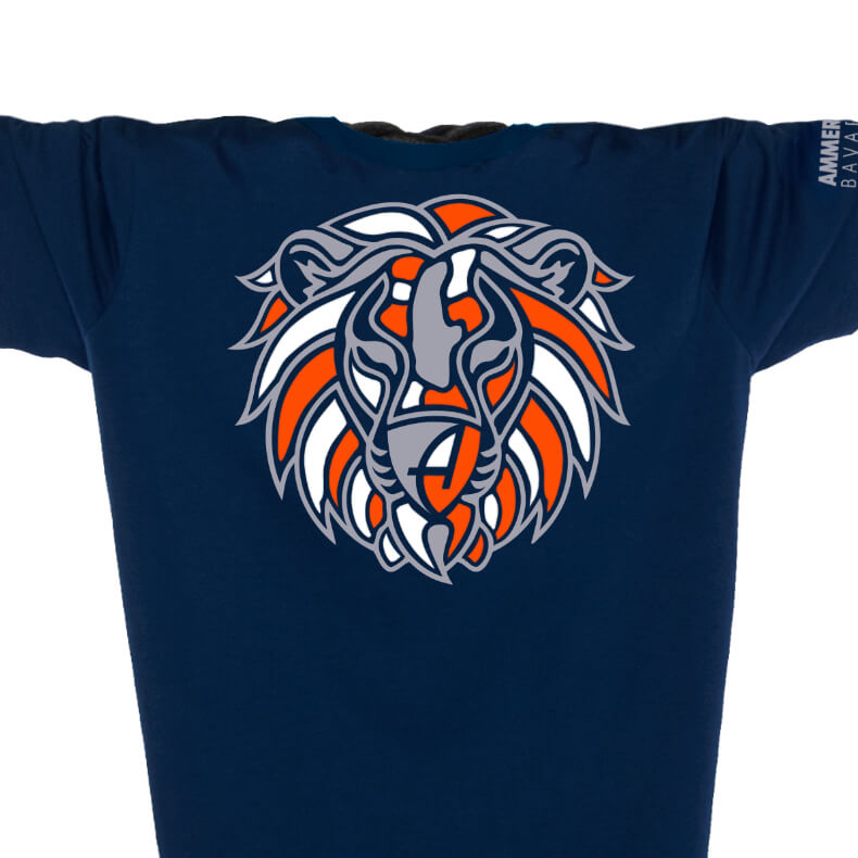 Ammersee Löwen T-Shirt Unisex 100 % Biobaumwolle Lion | Navy Orange