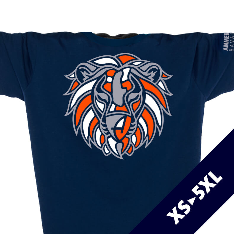Ammersee Löwen T-Shirt Unisex 100 % Biobaumwolle Lion | Navy Orange