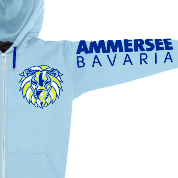 Ammersee Löwen Kapuzenjacke Unisex 100% Biobaumwolle Lion | Sky Lemon