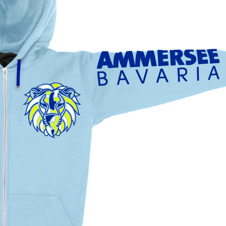 Ammersee Löwen Kapuzenjacke Unisex 100% Biobaumwolle Lion | Sky Lemon