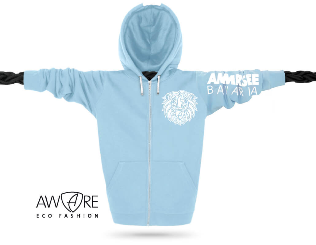 Ammersee Löwen Kapuzenjacke Unisex 100% Biobaumwolle Lion One | Sky White
