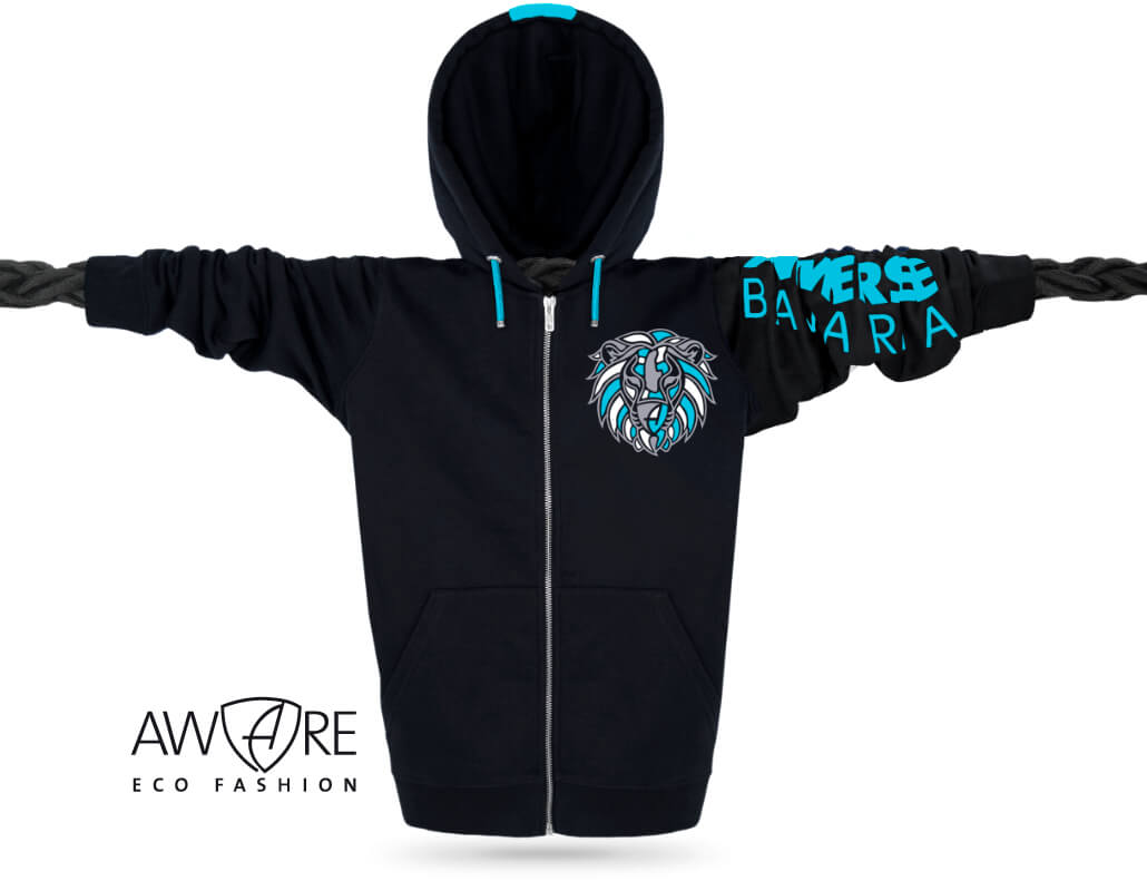 Ammersee Löwen Kapuzenjacke Unisex 100% Biobaumwolle Lion | Black Aqua