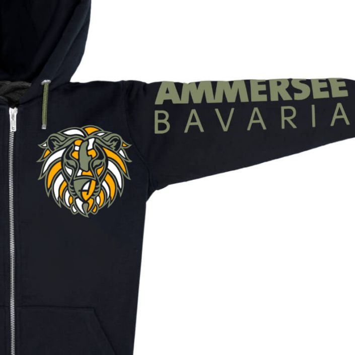 Ammersee Löwen Kapuzenjacke Unisex 100% Biobaumwolle Lion | Black Savanna