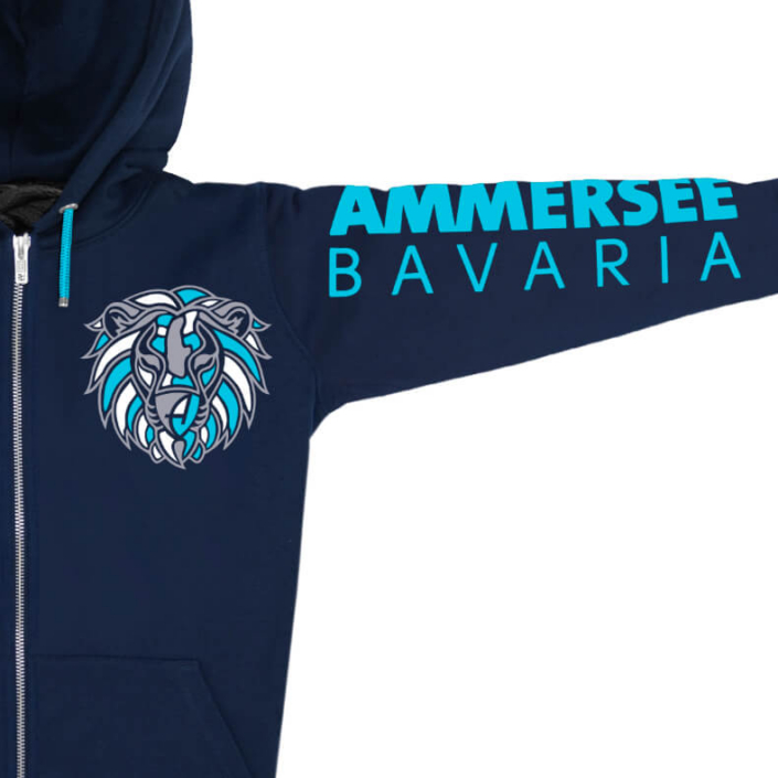 Ammersee Löwen Kapuzenjacke Unisex 100% Biobaumwolle Lion | Navy Aqua