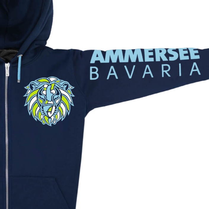 Ammersee Löwen Kapuzenjacke Unisex 100% Biobaumwolle Lion | Navy Bavarian