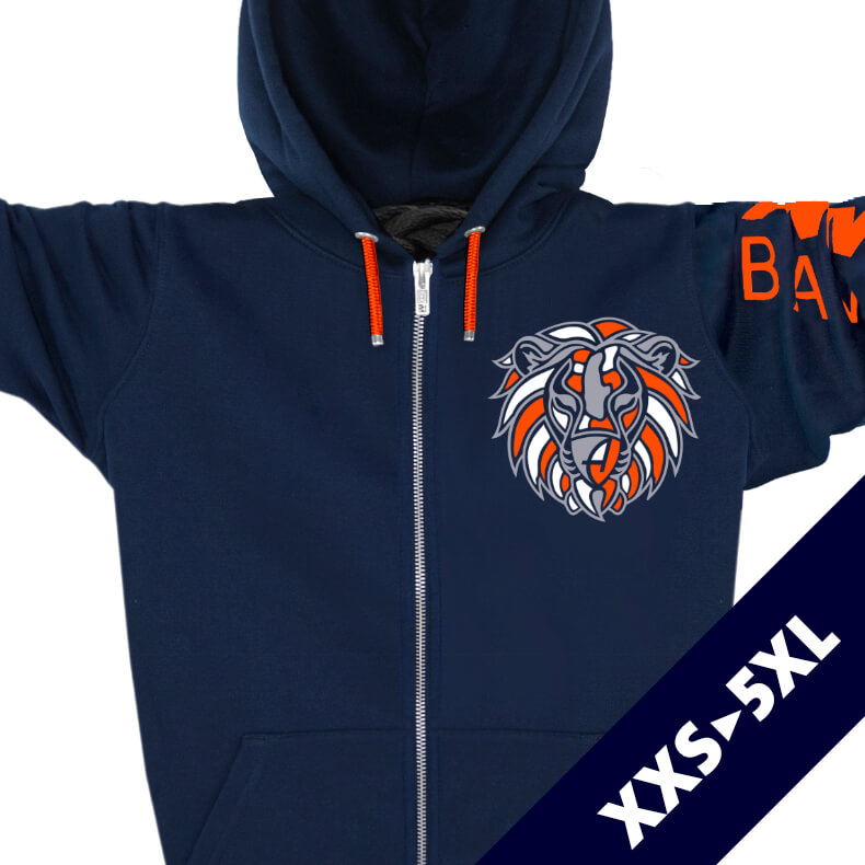 Ammersee Löwen Kapuzenjacke Unisex 100% Biobaumwolle Lion | Navy Orange