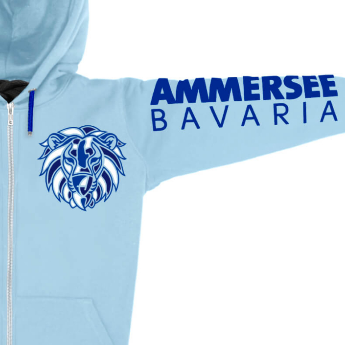 Ammersee Löwen Kapuzenjacke Unisex 100% Biobaumwolle Lion | Sky Royal
