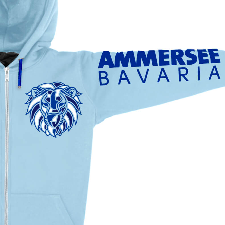 Ammersee Löwen Kapuzenjacke Unisex 100% Biobaumwolle Lion | Sky Royal