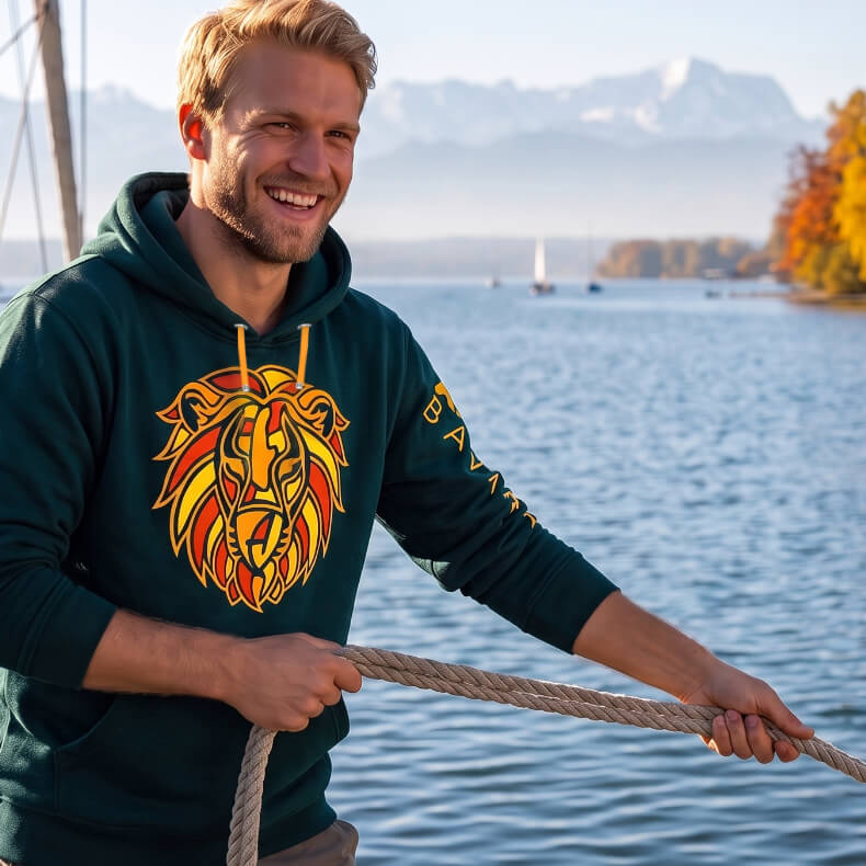 Ammersee Löwen Kapuzenpullover Hoodie 100% Biobaumwolle Lion | Forest Fire