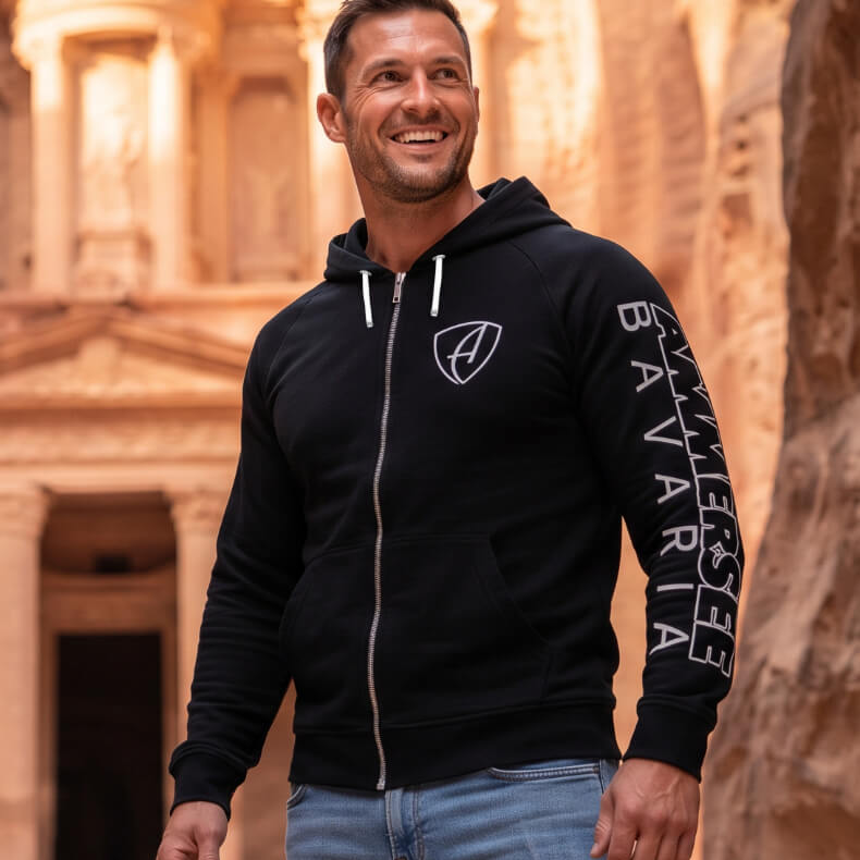 Ammersee Kapuzenjacke Hoodie 100% Biobaumwolle CSo | Black White