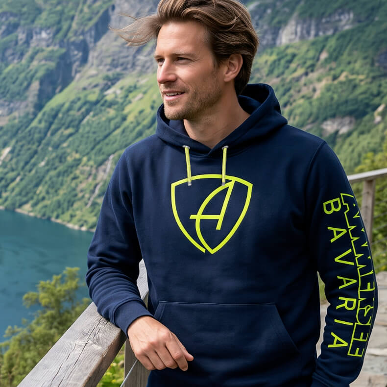 Ammersee Kapuzenpullover Hoodie 100% Biobaumwolle CBo | Navy Lime